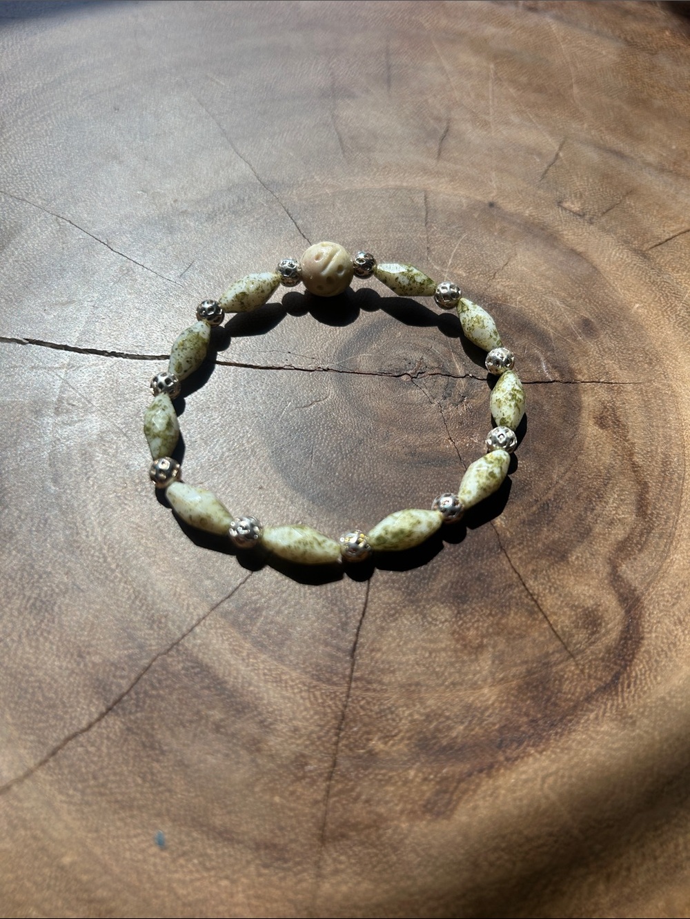 Handmade Green Gemstone Beaded Bracelet